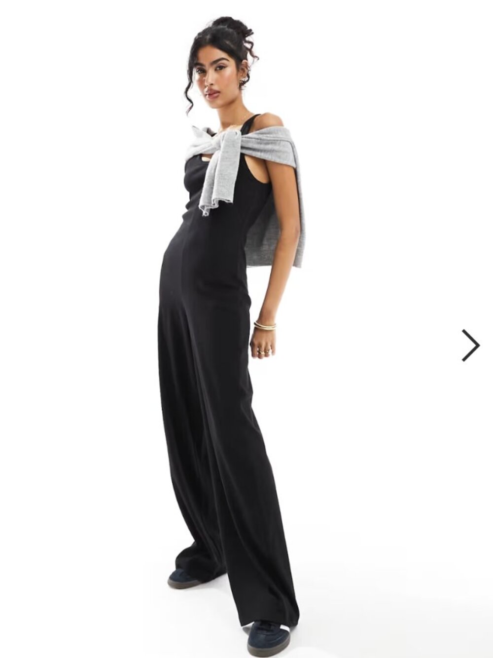 ASOS Ribbed Racer Black Jumpsuit with Wide Leg - US 4